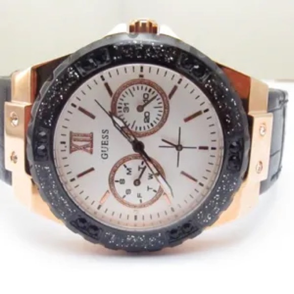 Guess Limelight Ladies 38mm Triple Date Black Leather Watch W0775L9 - Picture 1 of 4